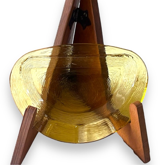 VTG MCM Honey Pressed Glass Ashtray | Set of Two Half Moon - Picture 12 of 13